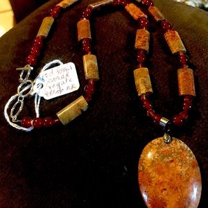 Red fossil coral necklace. 24”